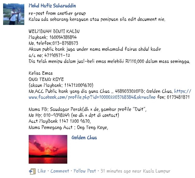 penipuan jual beli emas di facebook