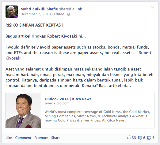 simpan aset fizikal - robert kiyosaki