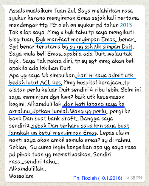 testimoni penyimpan emas - kes bedah lutut